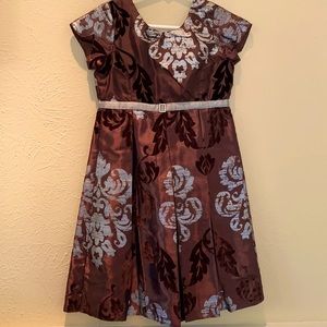 Le Pink Brown Silk Holiday Dress Rhinestone Buckle